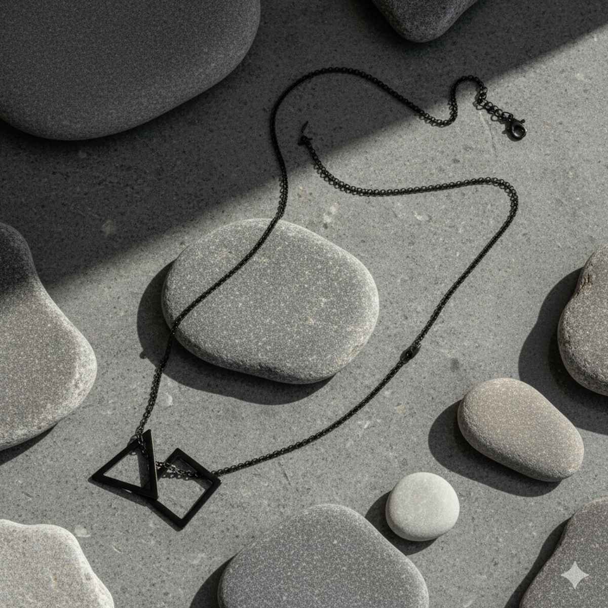 The Opal Factory Men's Jewelry Triangle in Square Pendant Chain | Necklace-093 | Black