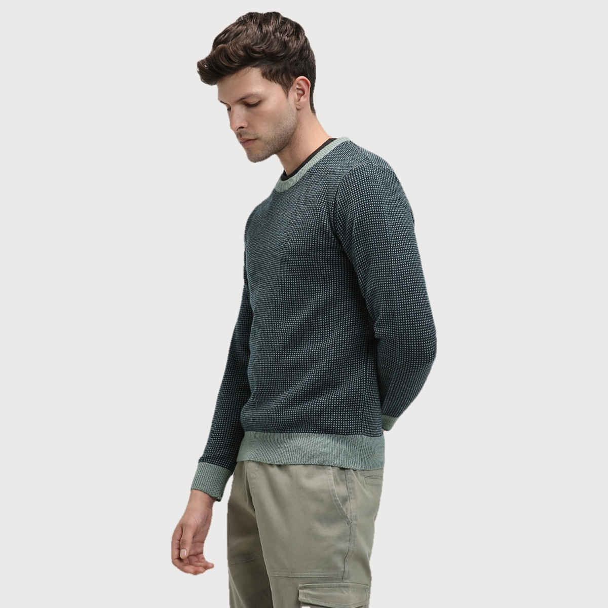 Dennis Lingo Men's Textured Round Neck Pullover | Teal Green | S
