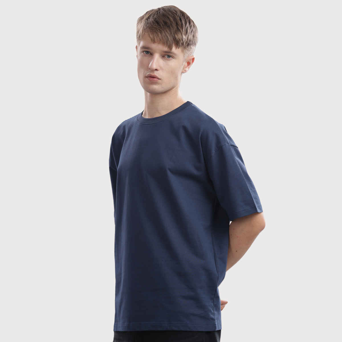 OUTLAWS Men's 100% Cotton Oversized T-Shirt | Half Sleeves | Round Neck | Dark Blue - S
