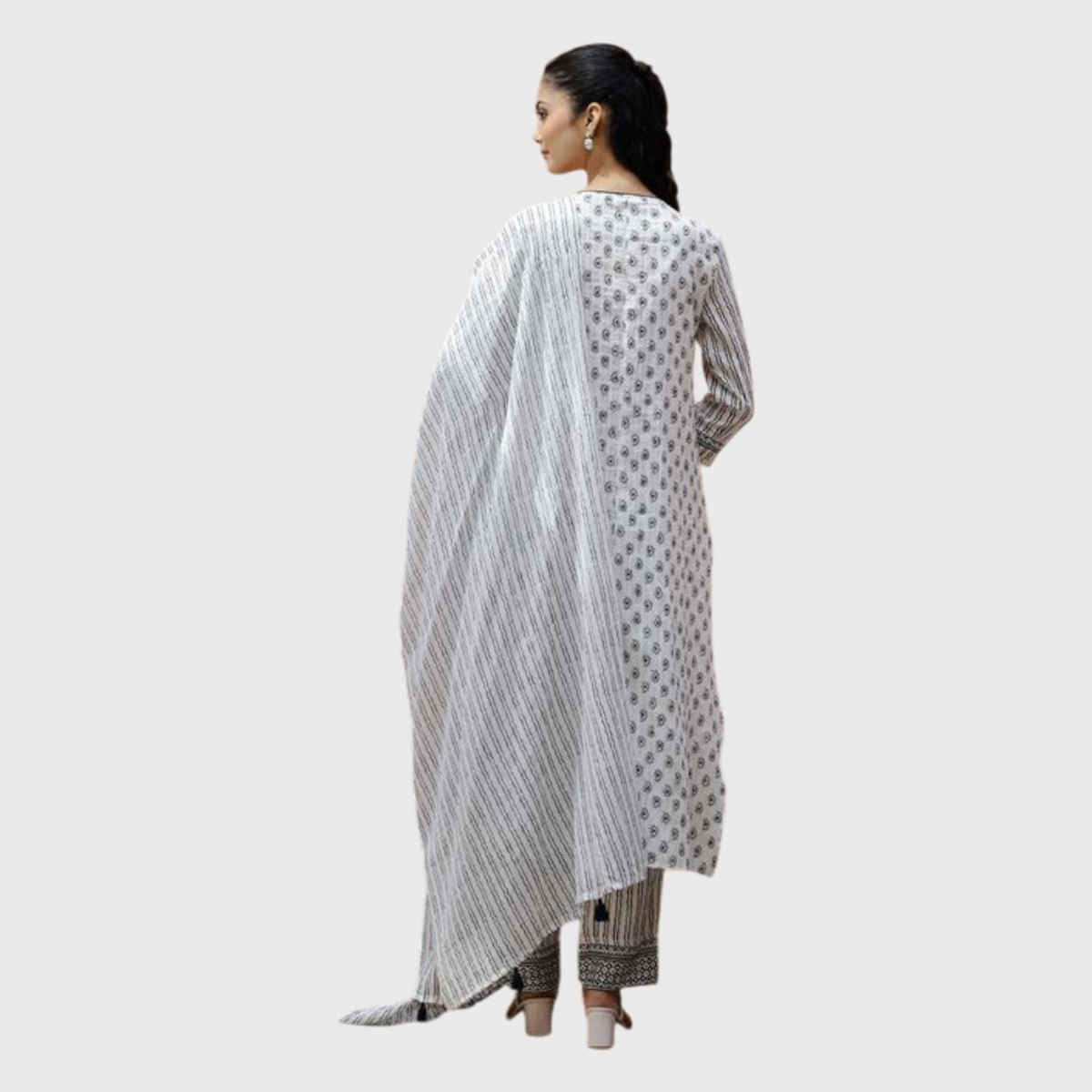 Rangdeep Ethnic Motifs Printed Cotton Straight Kurta, Trousers & Dupatta | Women | White | XL