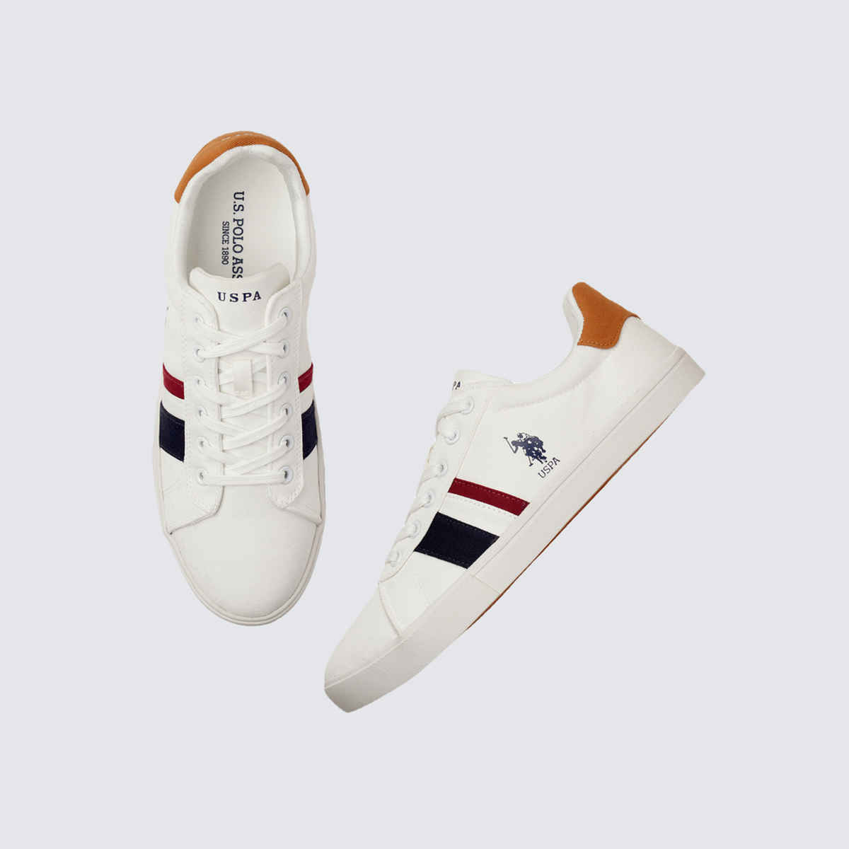 U.S. Polo Assn. Men's Striped Round Toe Abor 3.0 Sneakers | Off White - UK 10