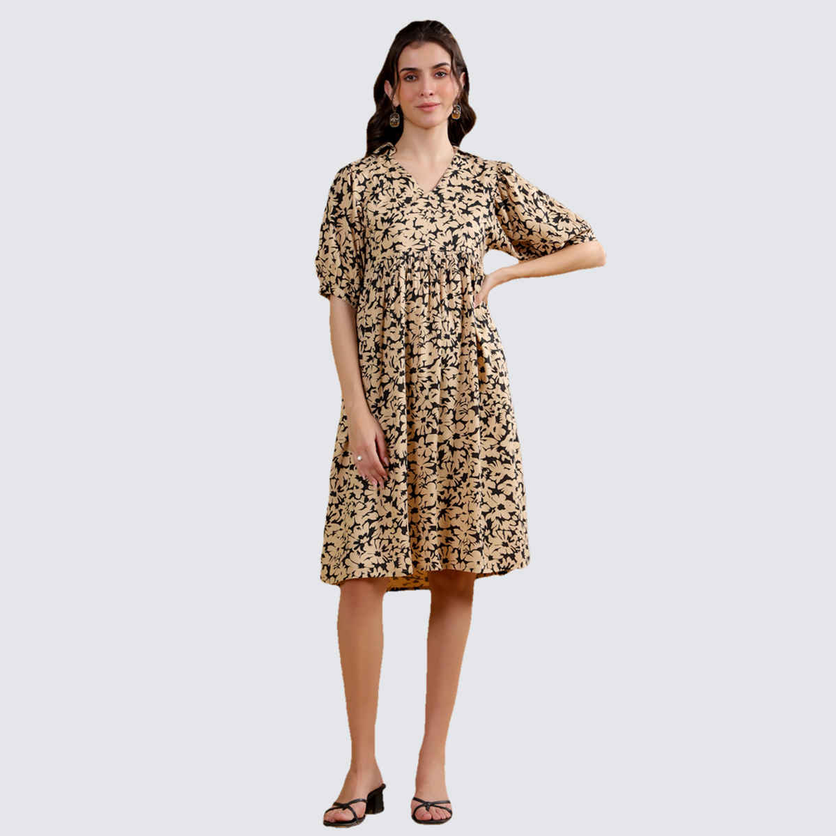 Sanskrutihomes Women's Pure Cotton Dresses | SED-70 | Beige - L