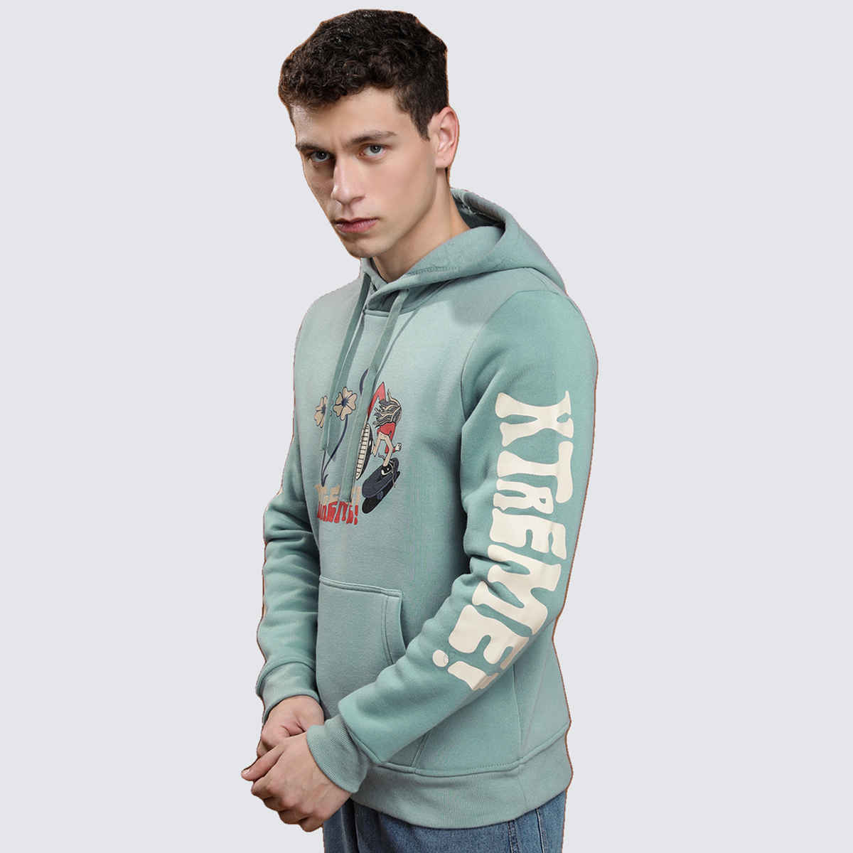 HIGHLANDER Men's Graphic Printed Hooded Sweatshirt | Blue - M