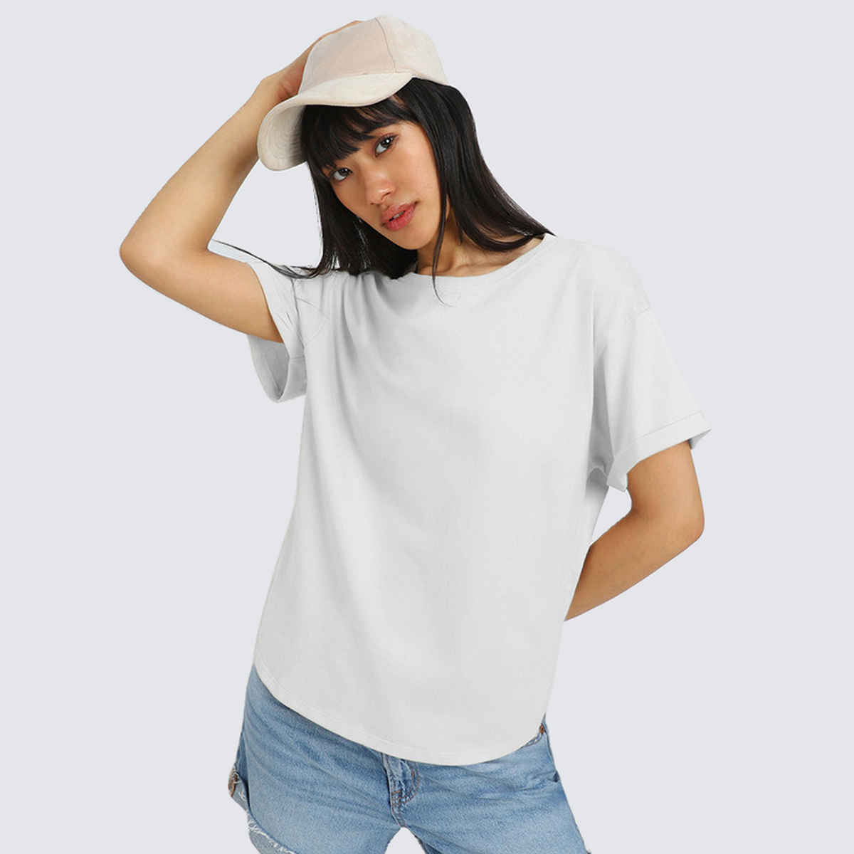 Juneberry White Oversized Fit Boyfriend T-shirt for Women - M