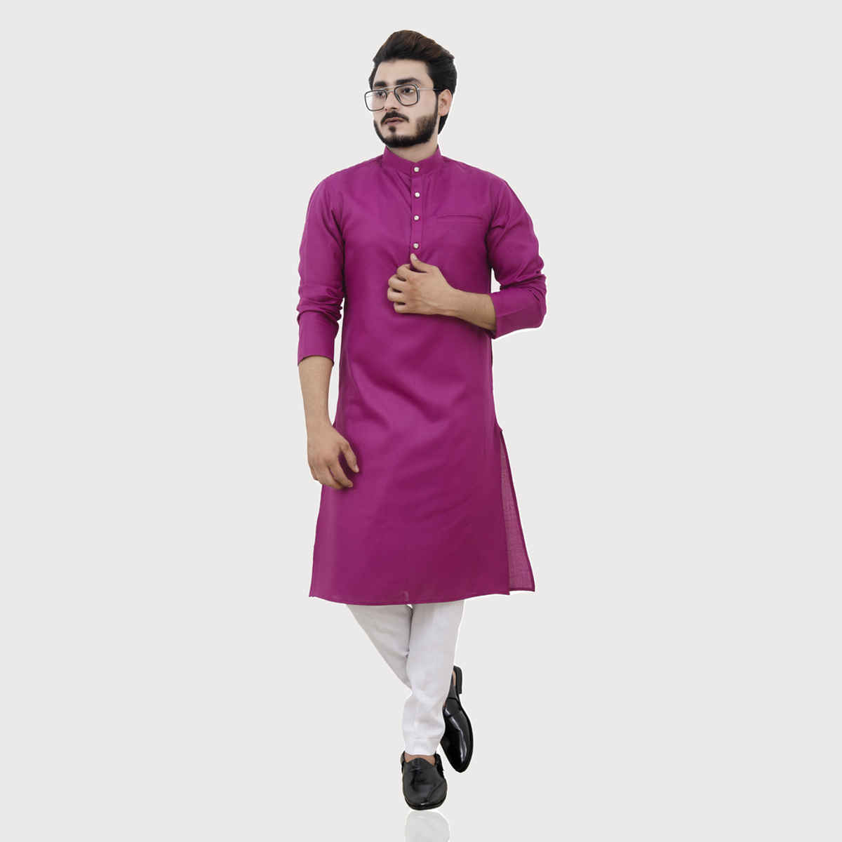 Tibra Collection Men Straight Kurta - Burgundy | Solid | Cotton Blend | L