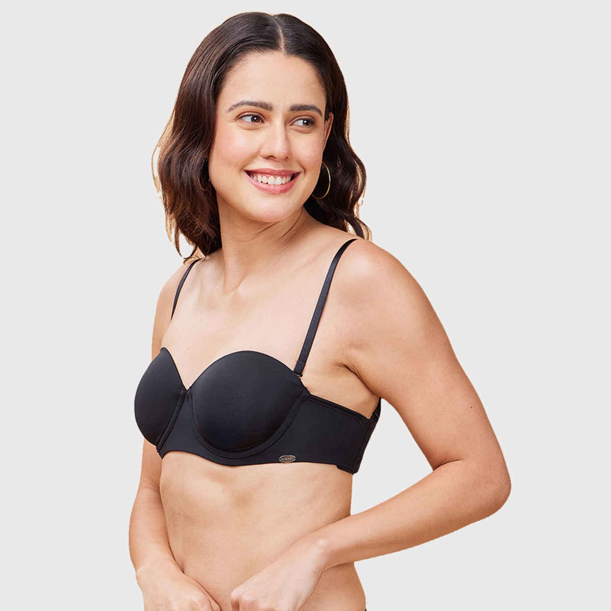 Enamor Women's F132 Strapless Transparent Back Bra | High-Coverage | Padded | Wired | Black - 36B