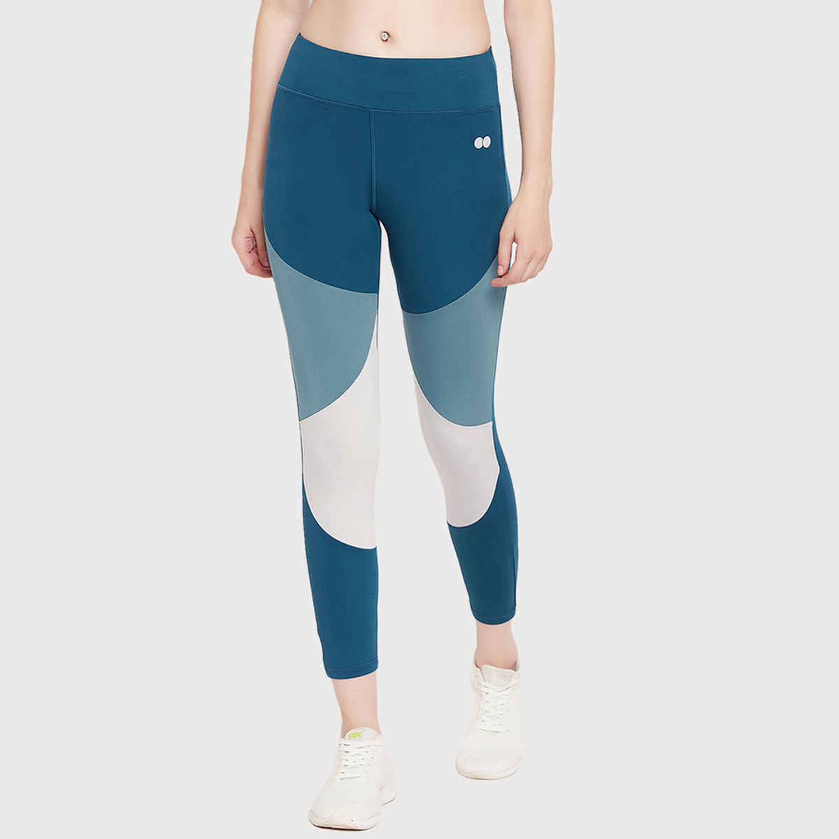 Clovia Snug Fit High-Rise Colourblocked Active Tights (Teal - S)