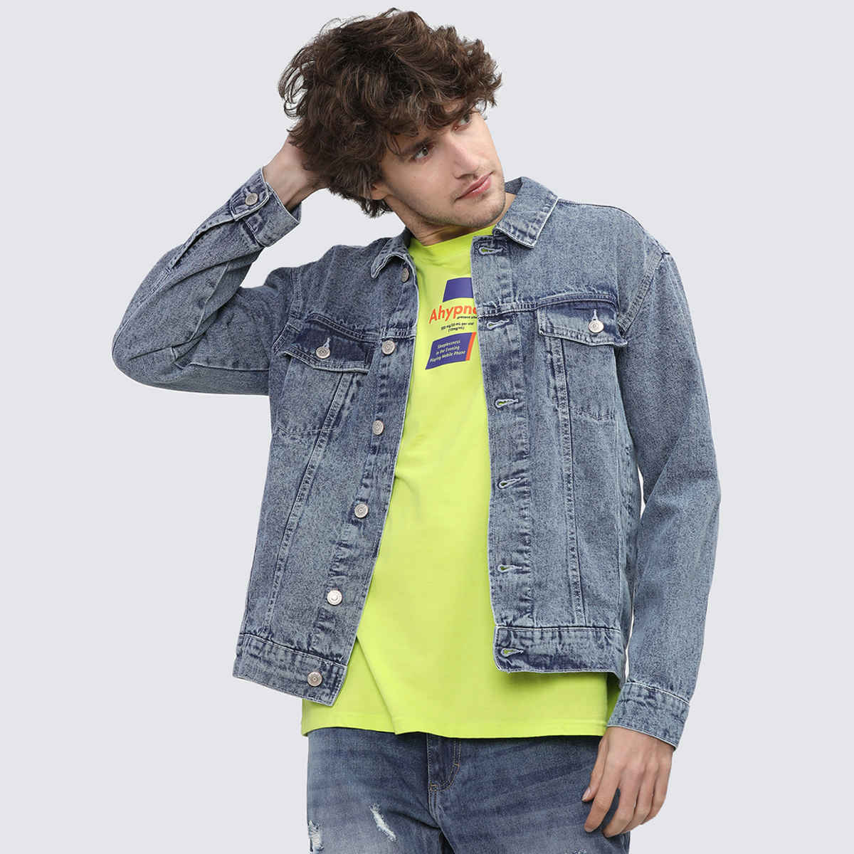 HIGHLANDER Men's Washed Crop Denim Jacket | Light Blue - L