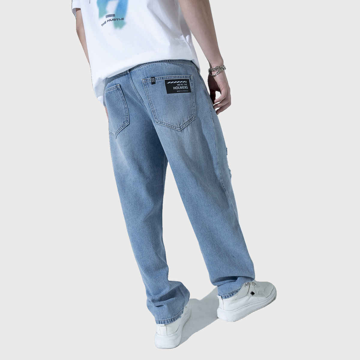 Hubberholme Men's Slash Knee Pure Cotton Relaxed Fit Jeans | Blue - 34