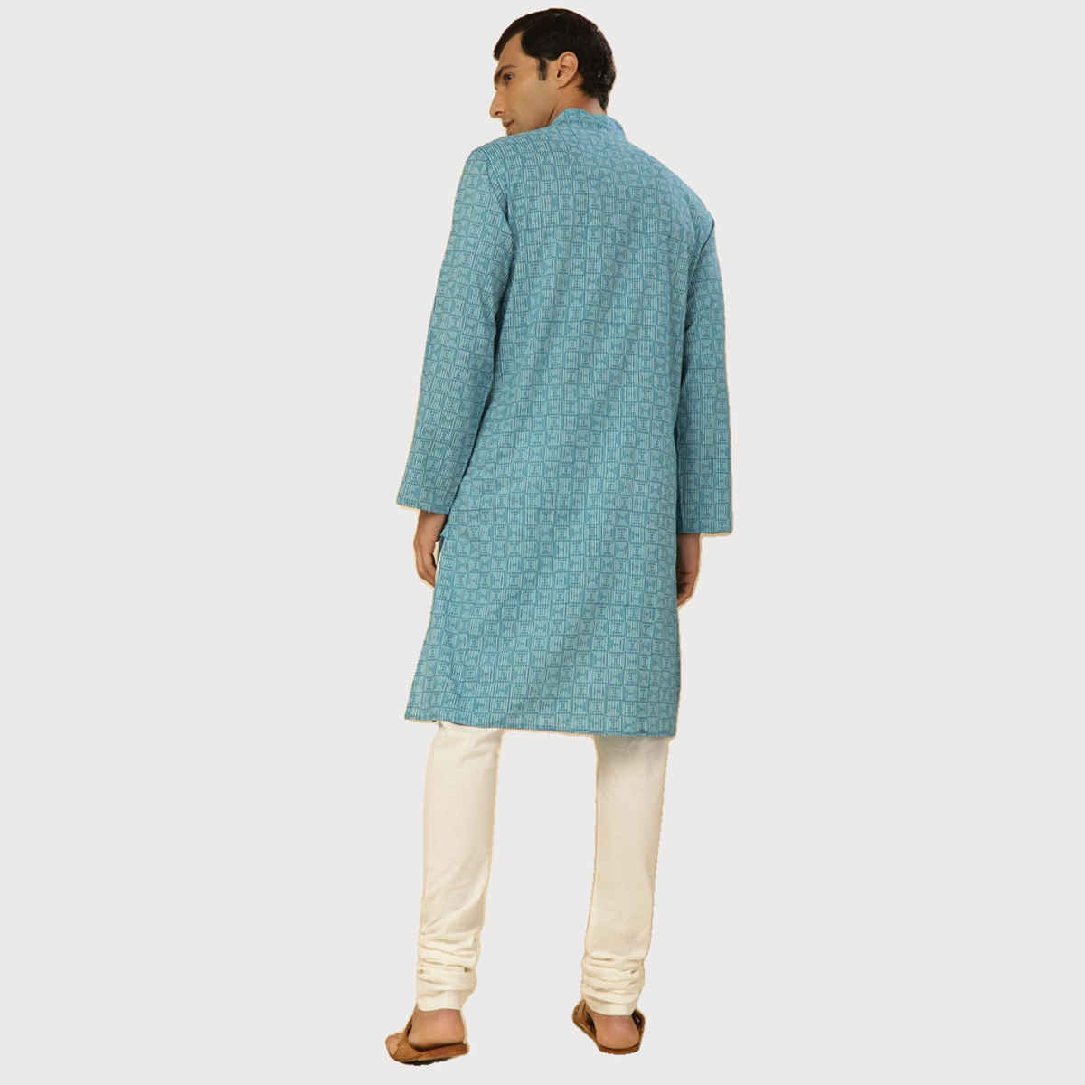 Fabindia Men's Long Kurta | Blue - XS