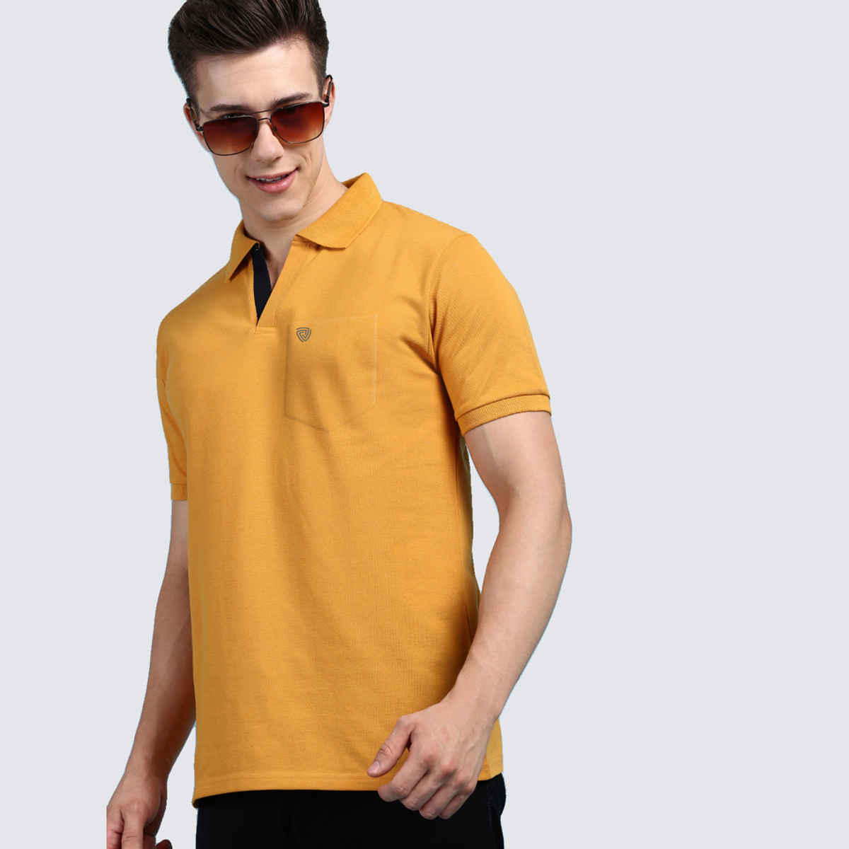 Lux Cozi Men's Solid Cotton Polo T-shirt with Pocket | Mustard - L