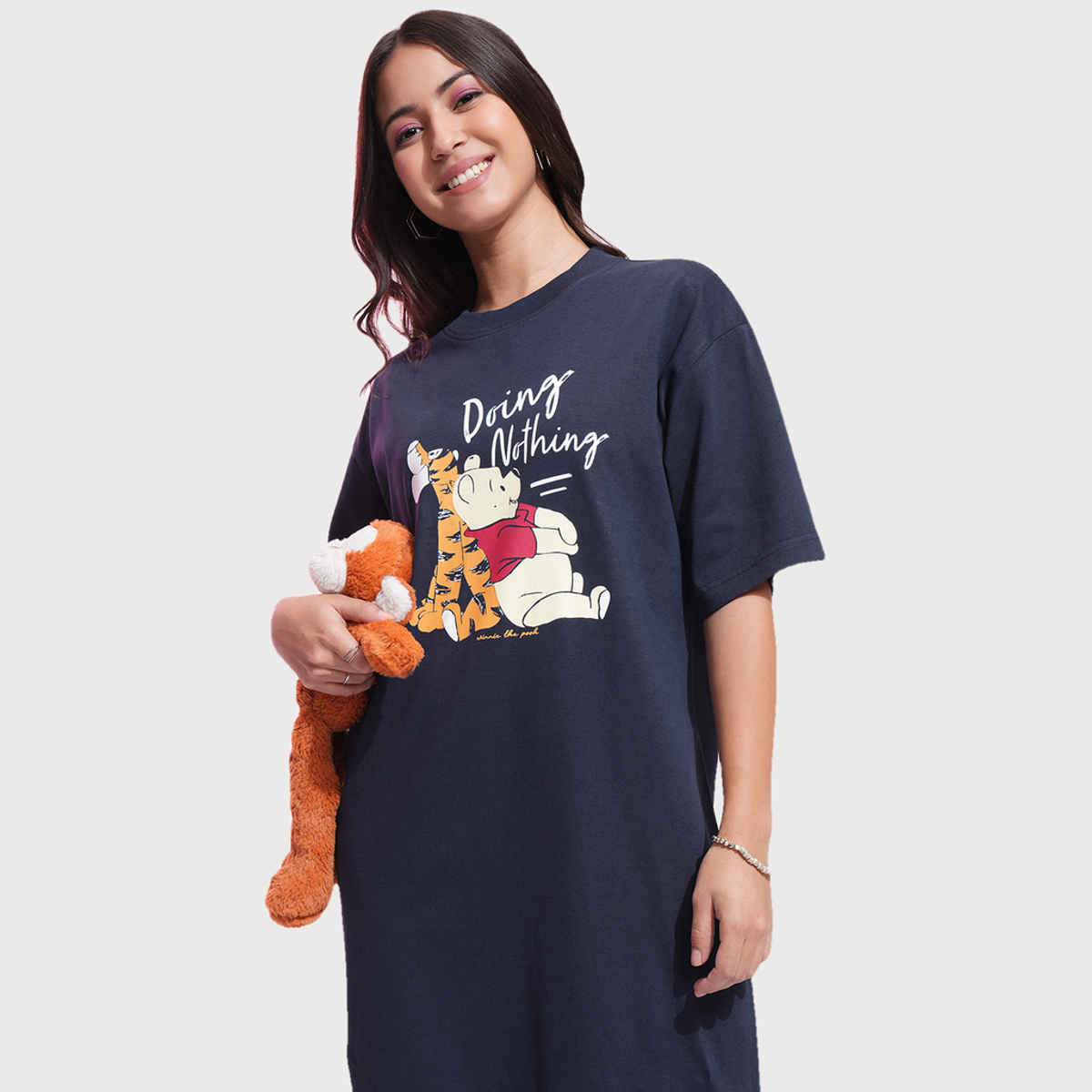Tokyo Talkies Disney Women's Winnie & Tigger Print Mini T-shirt Dress | Navy - XL
