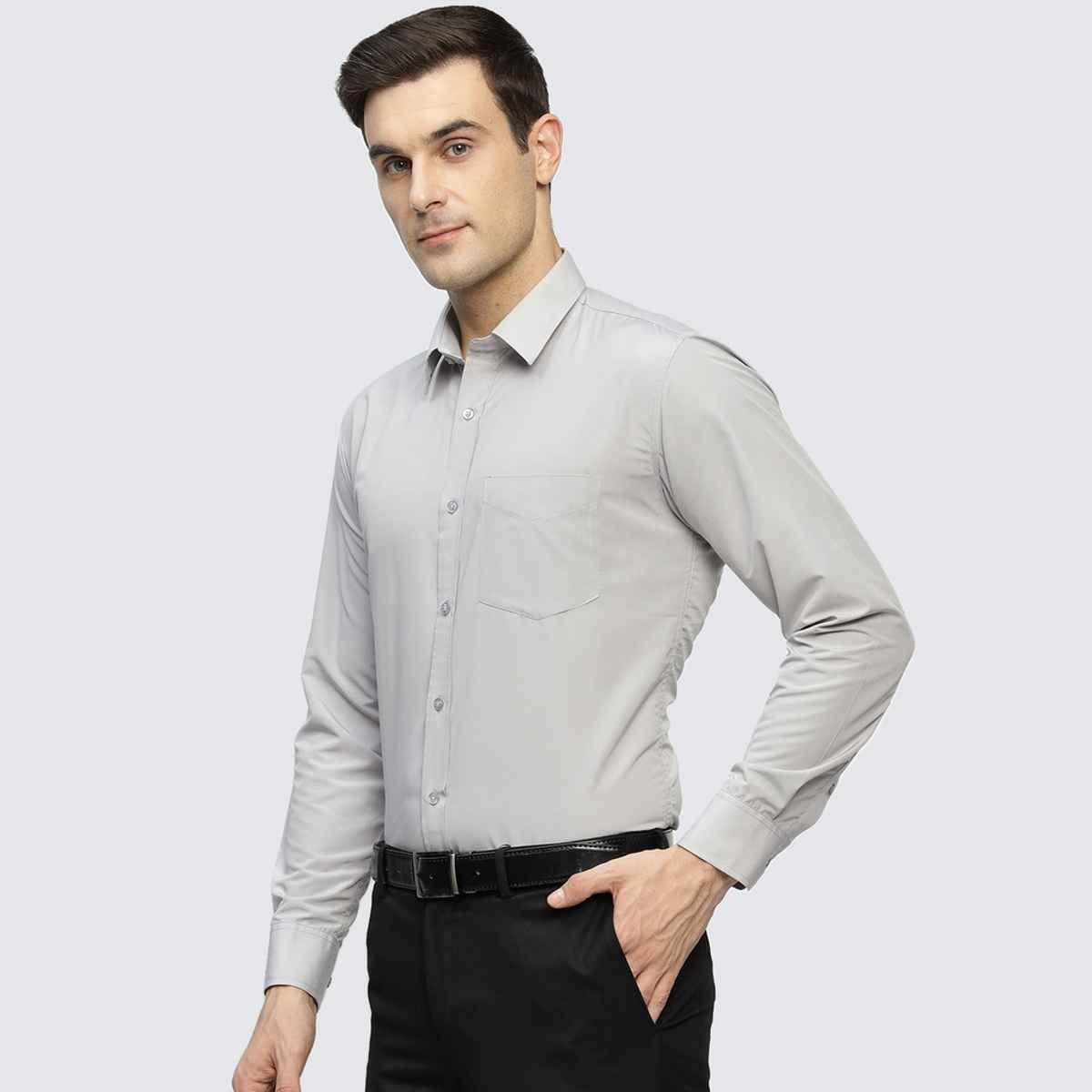 English Navy Men's Polycotton Solid Slim Fit Formal Shirt | Grey | XL