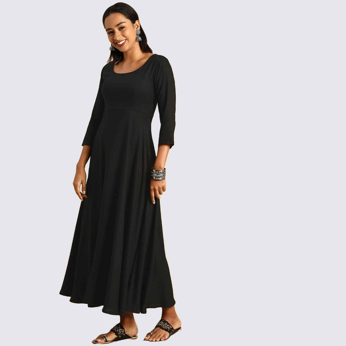 Janasya Women's Rayon Solid Kurta with Dupatta | SET327-KR-DPT | Black - L