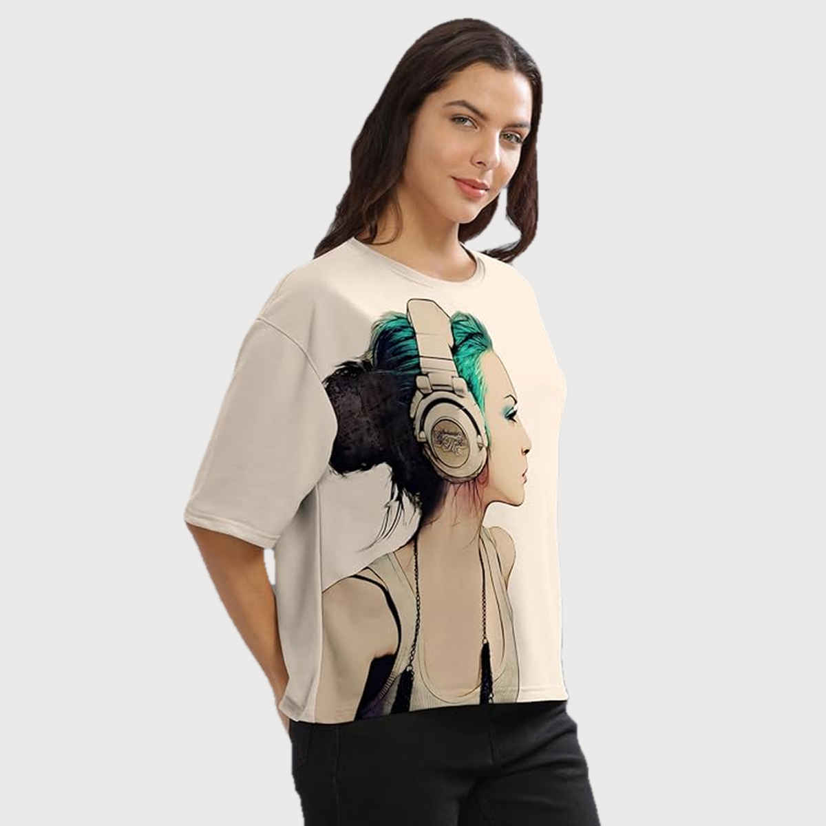 Hellcat Women's Beige Trendy Printed Crop Top | L