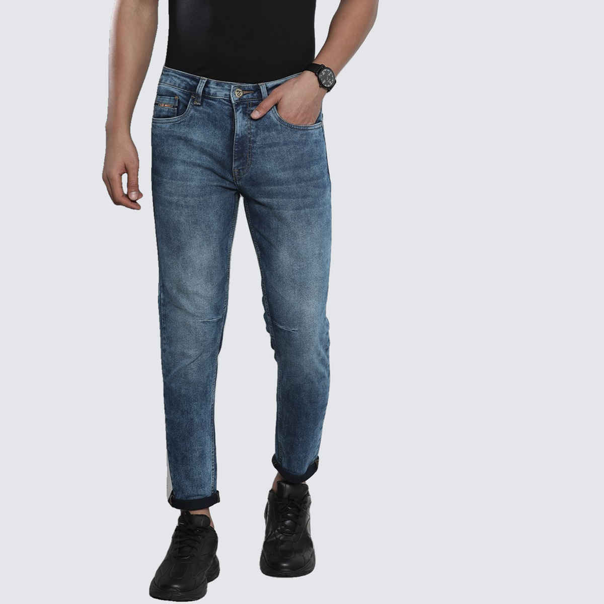 The Indian Garage Co Men's G-Colt Carrot Fit Solid Casual Jeans | Blue - 34