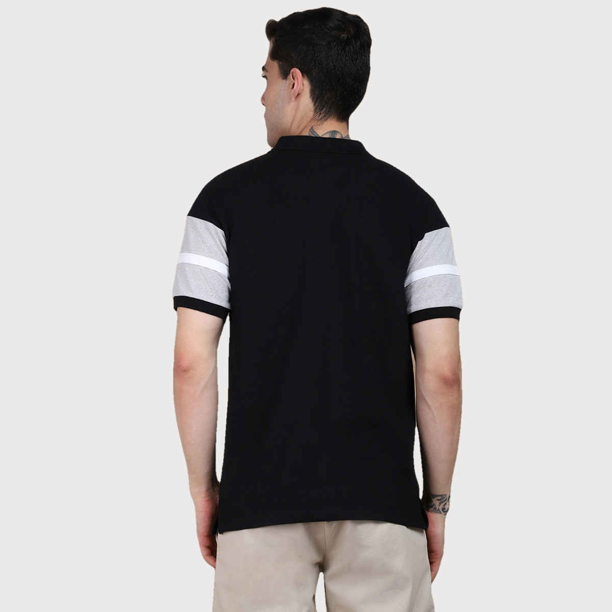 Dennis Lingo Men'striped Polo Collar Pure Cotton T-shirt | Black | L