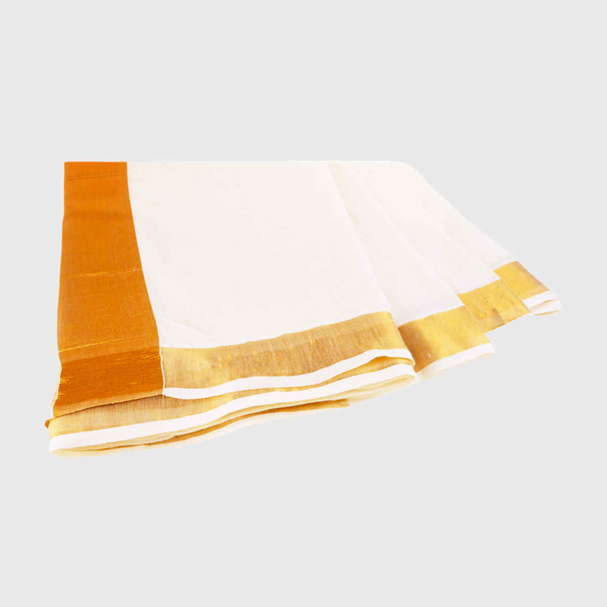 Peepal Clothing India Silk Emporium Kerala Cotton Saree With Zari Border | White and Gold