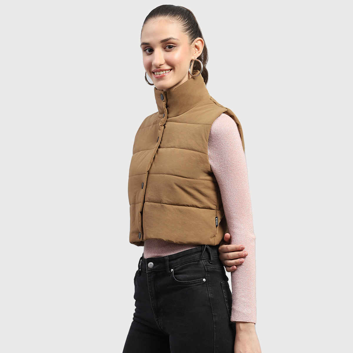 Rock.It By Monte Carlo Womens Brown Solid Mock Neck Sleeveless Jacket | 2240102633-2-42 | XXL