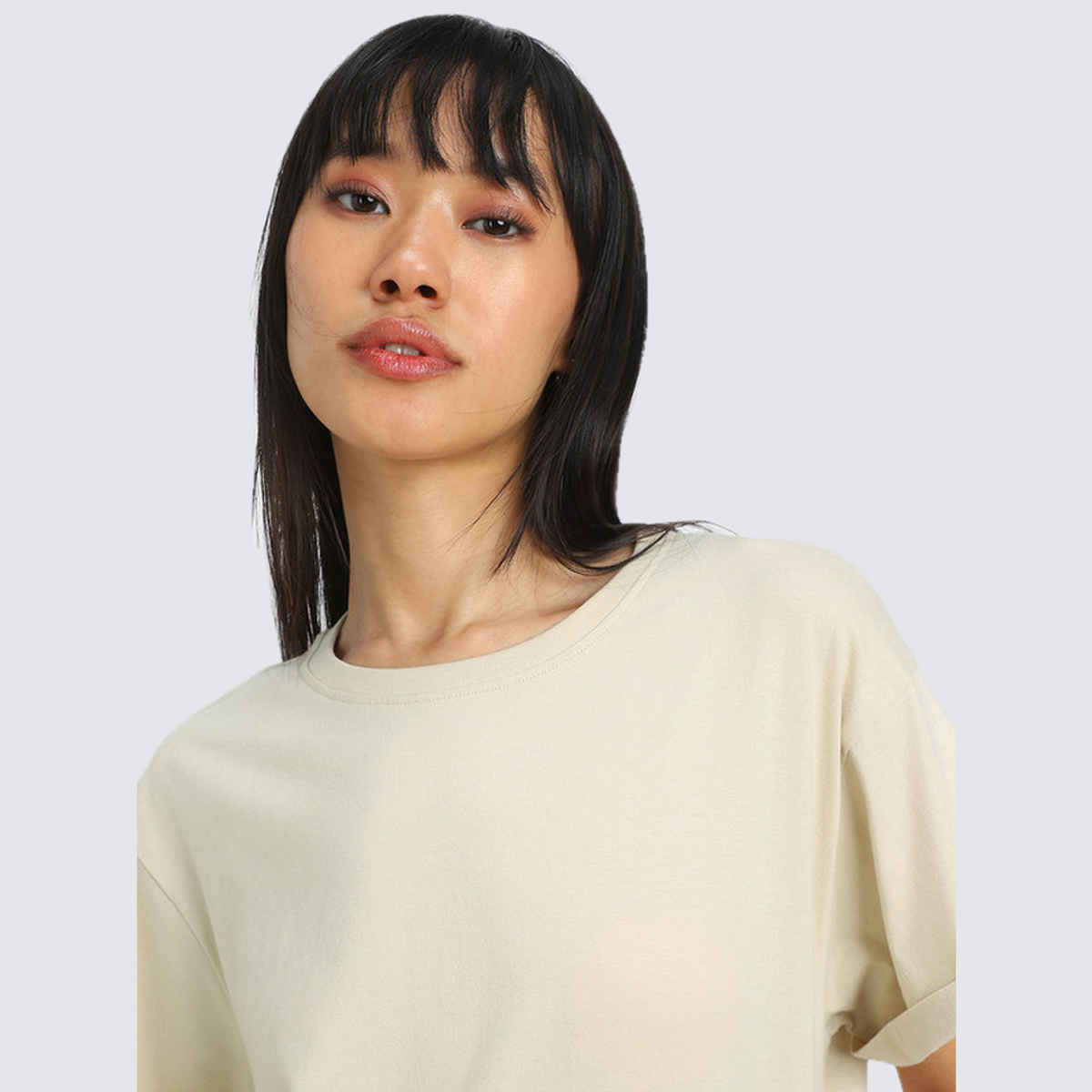 Juneberry Women's Oversized Fit Boyfriend T-shirt | Beige - M