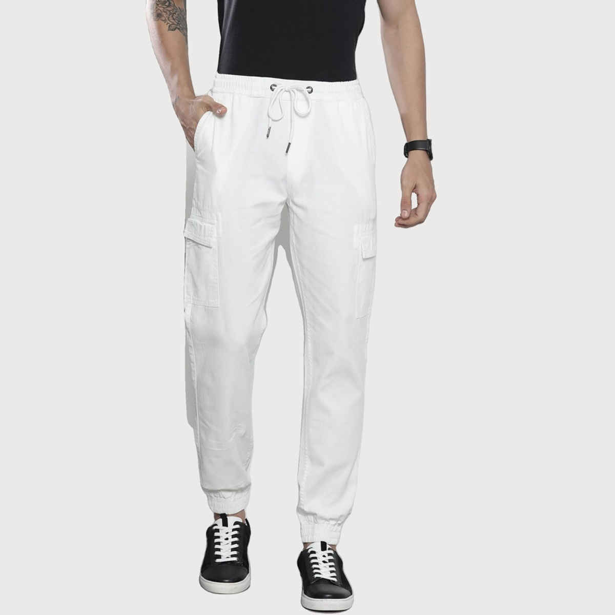 The Indian Garage Co Men's Regular Fit Solid Casual Trouser | White - 32
