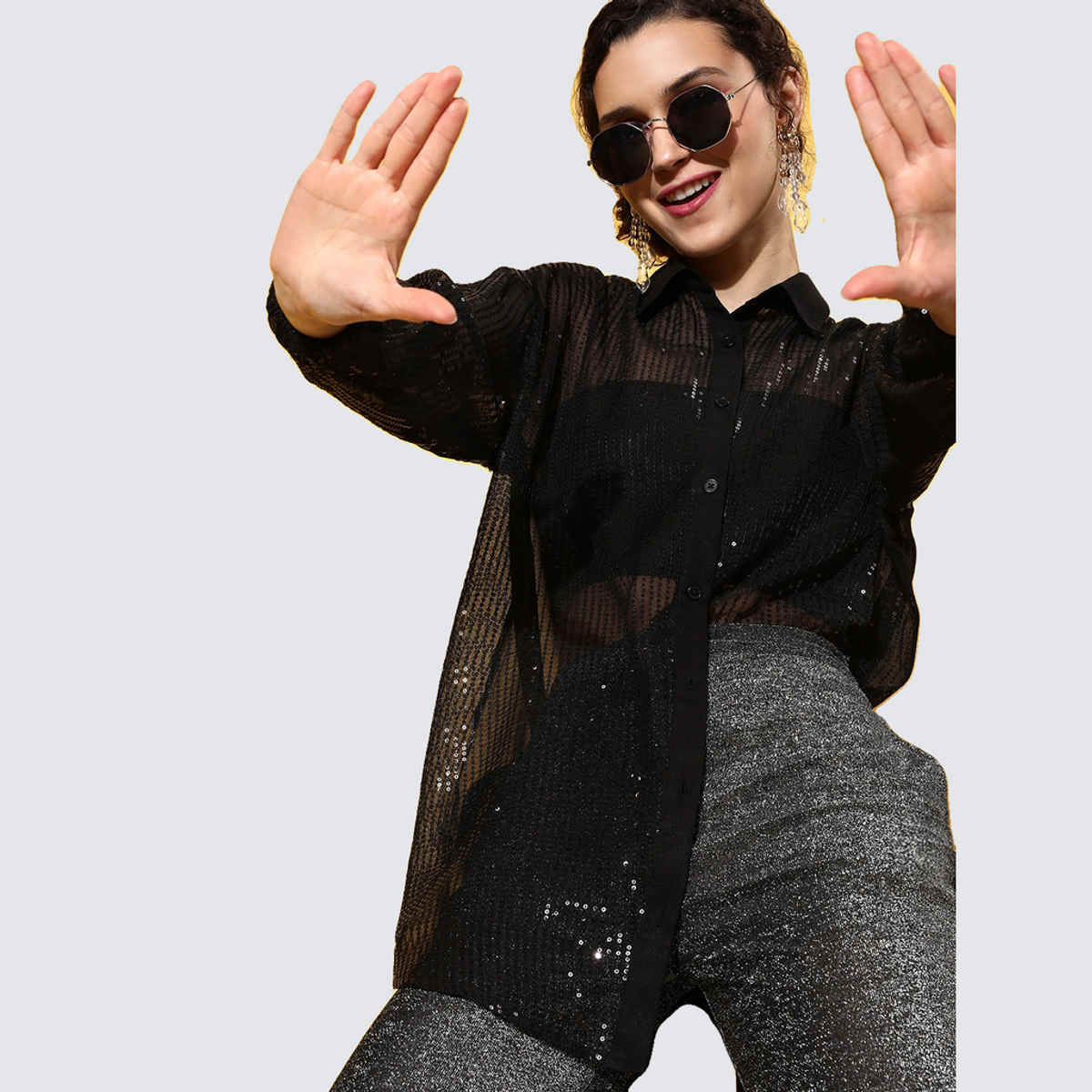 SASSAFRAS Women's Sequin Shirt | Black - S