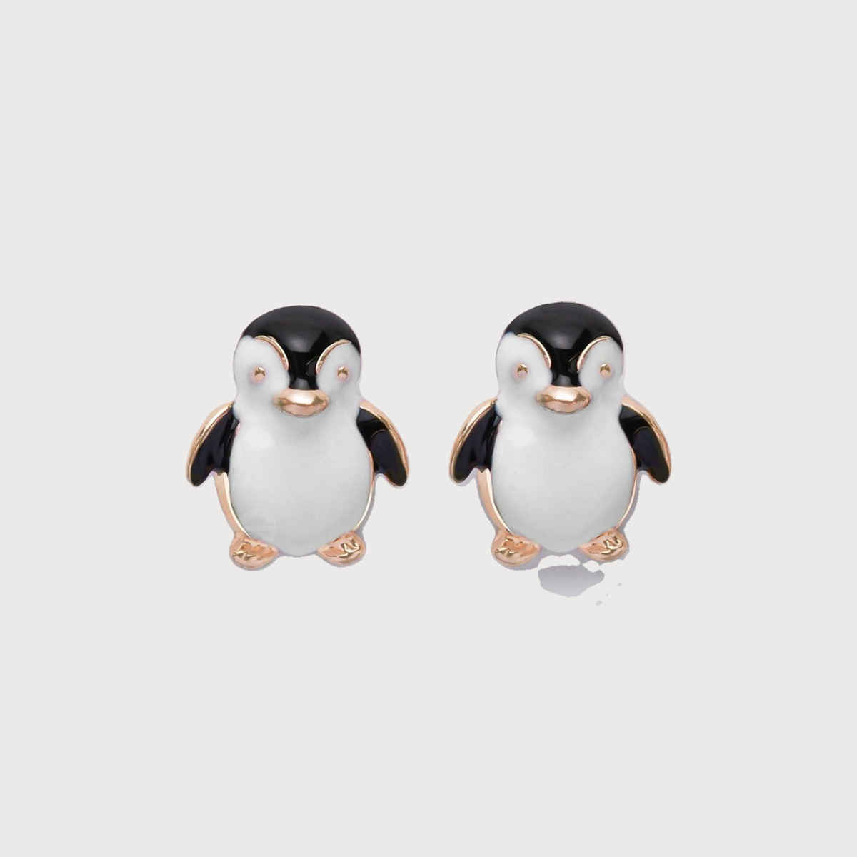 Everstylish Hello! Mr. Penguin - Golden Embellished Stud Earrings