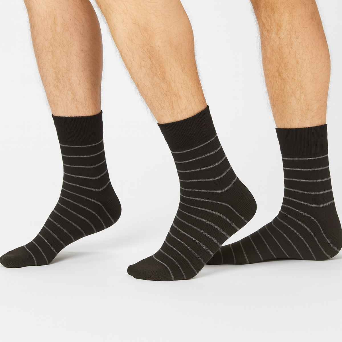 Royal Mart Unisex Striped Cotton Blend Calf Socks | Black - Free Size