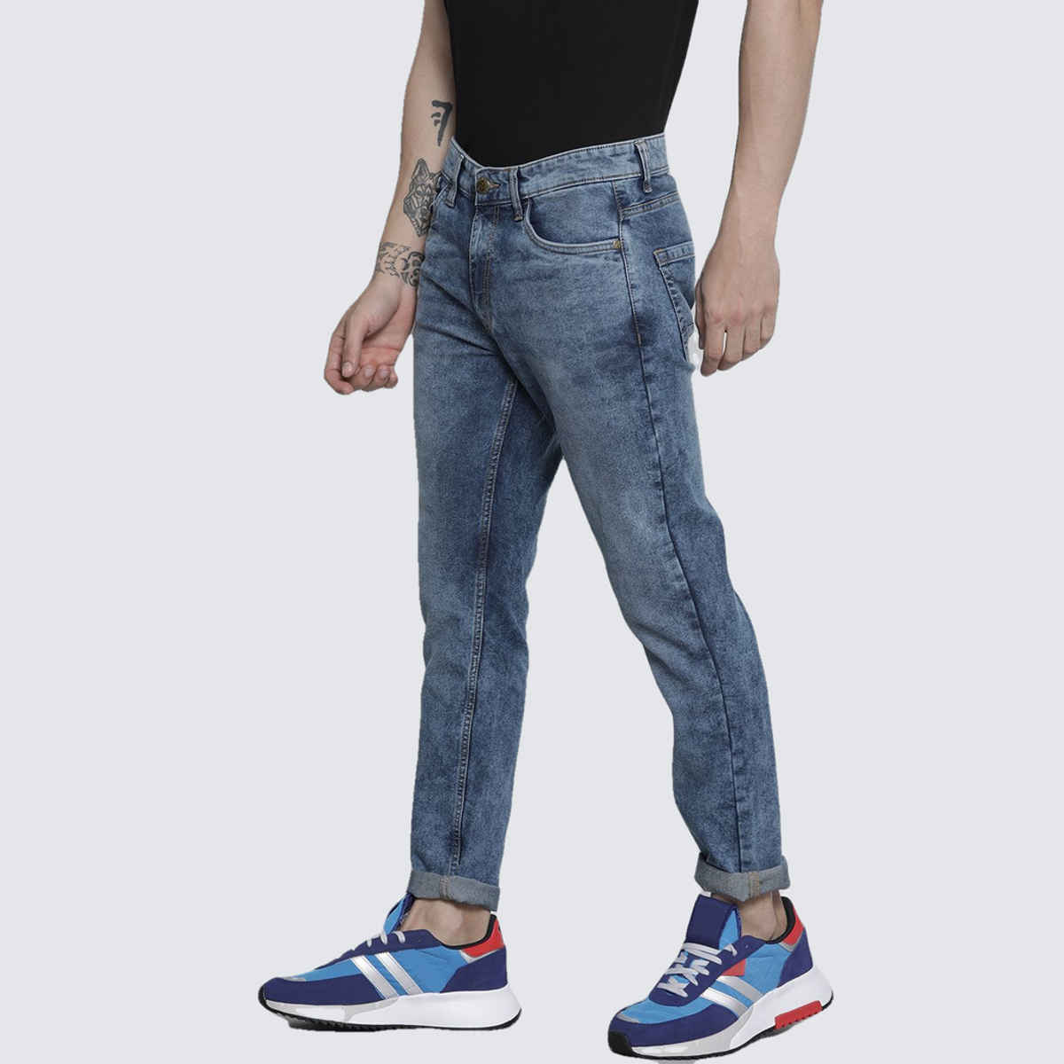 The Indian Garage Co Men's Slim Fit Solid Casual Jeans | Blue - 32