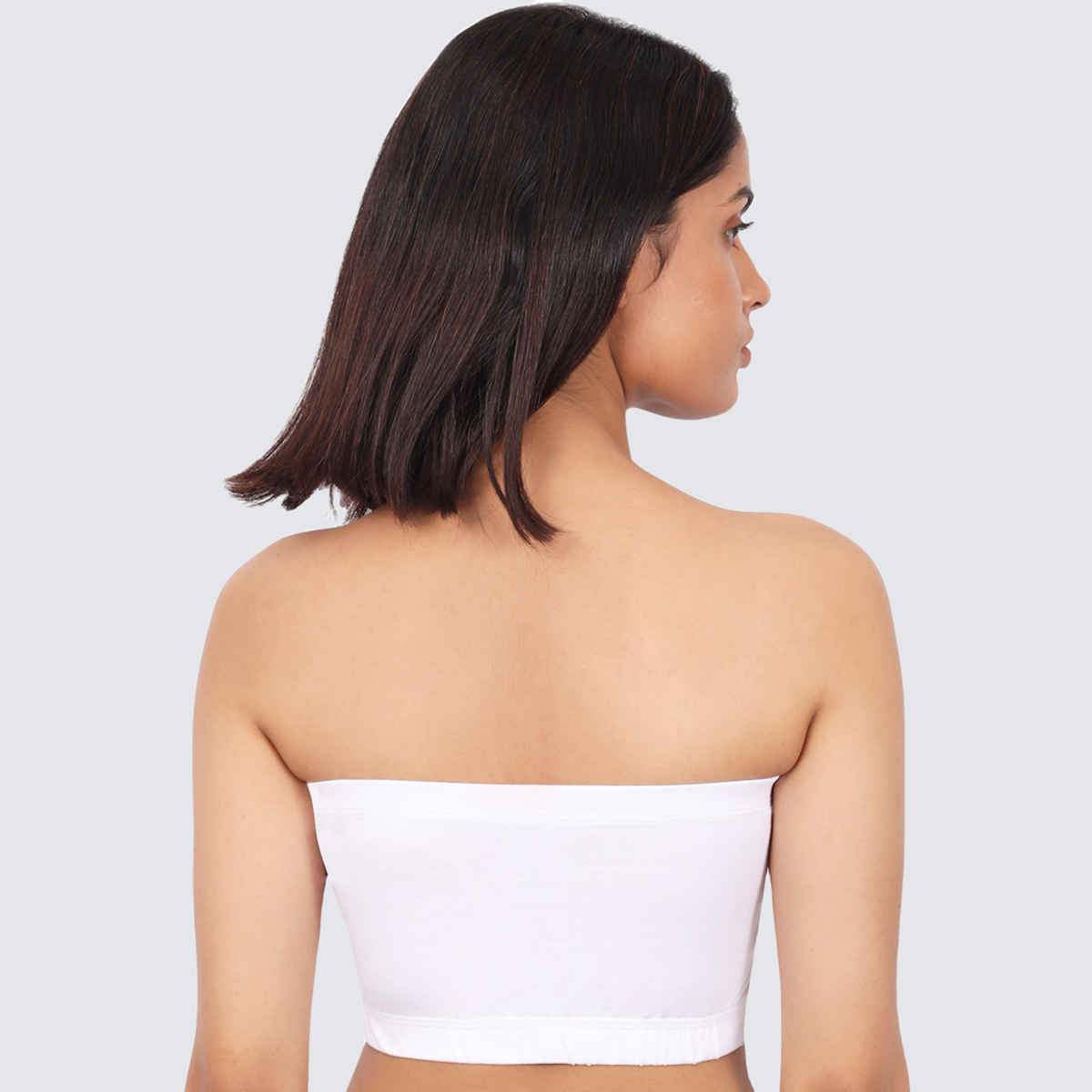 D'chica Double-Layer Cotton Strapless Bra | Non Padded Bandeau | Solid White - S