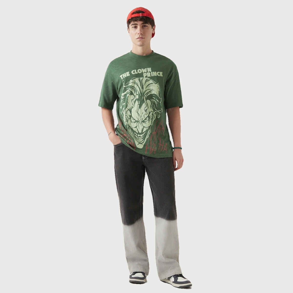 Bewakoof Men's Air 1.0 Official Crown Prince Graphic Printed Oversized T-shirt | Green - M