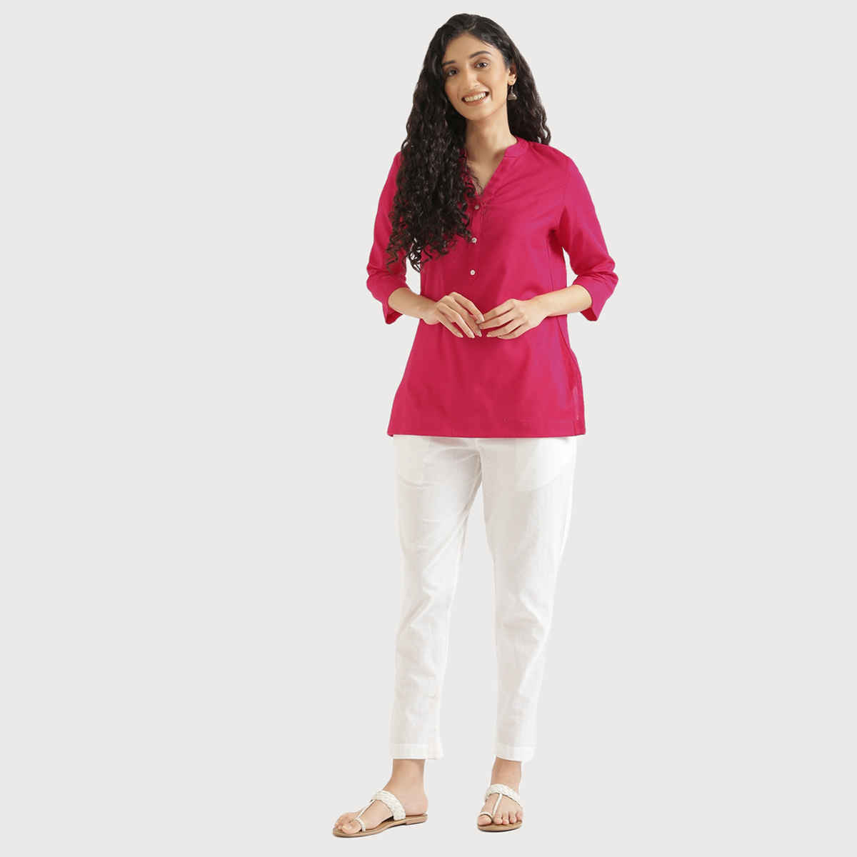 Saadaa Women's Short Airy Linen Kurta | Hot Pink - M