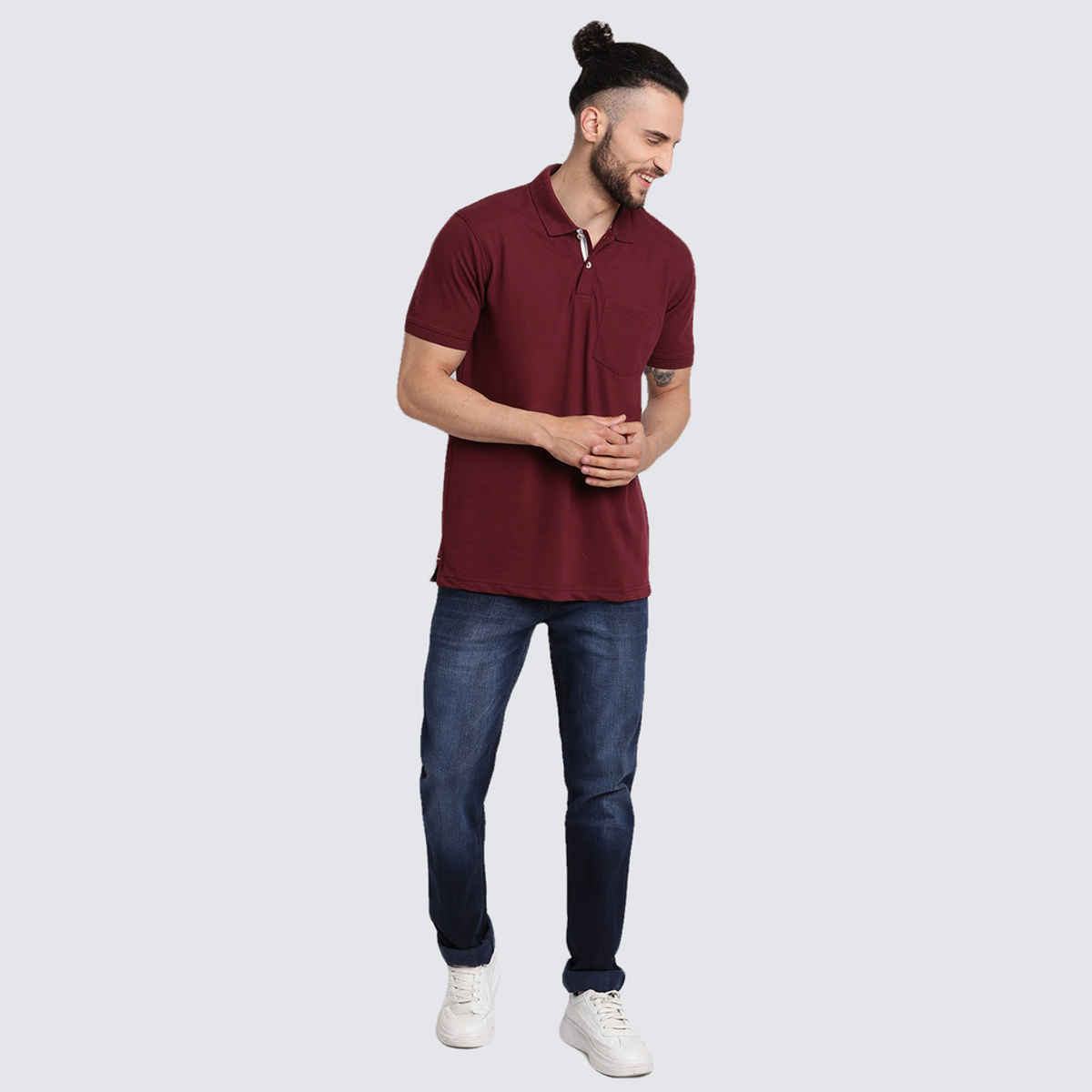 Cantabil Men's Polo Collar Cotton T-shirt | Burgundy - 2XL