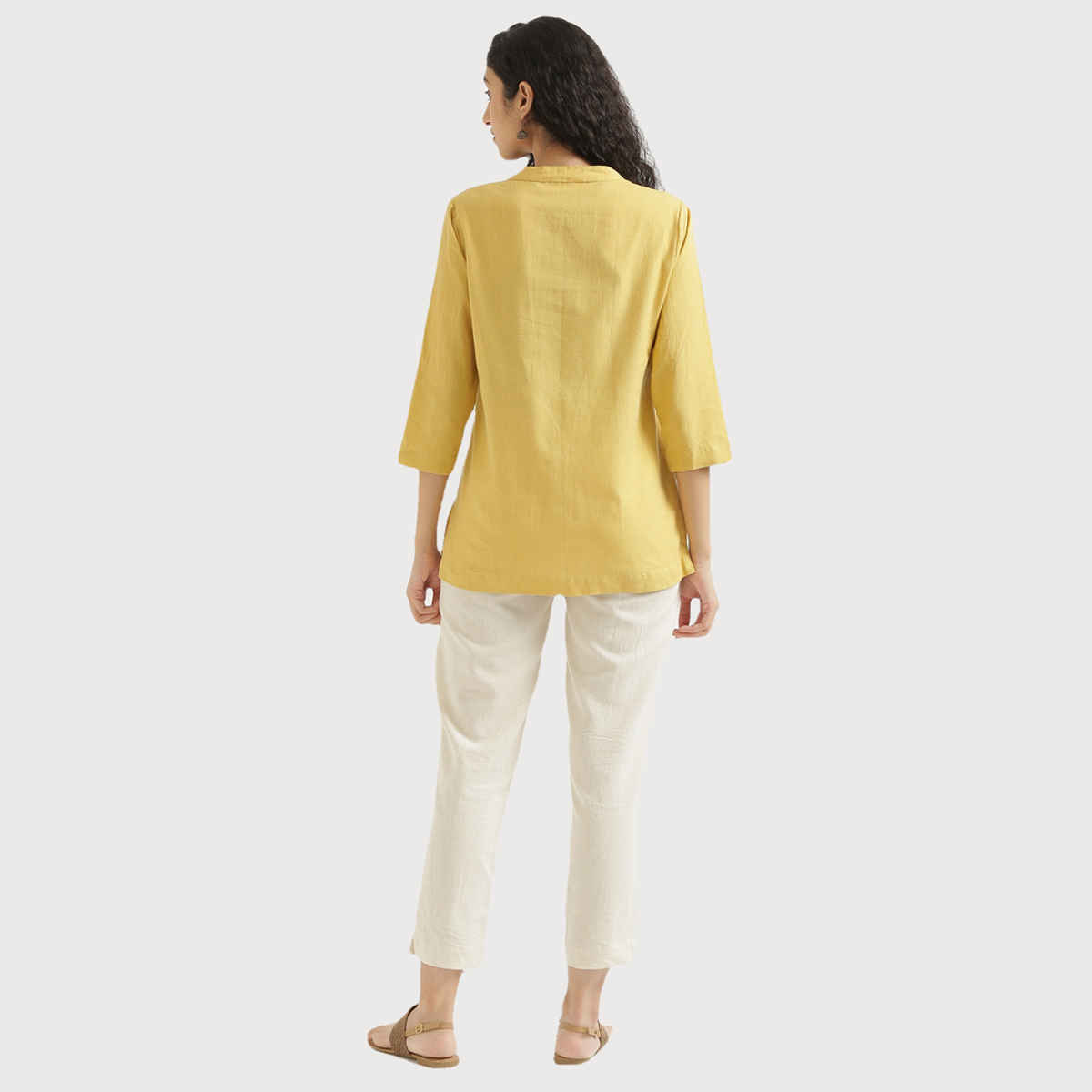 Saadaa Women's Short Airy Linen Kurta | Yellow - S