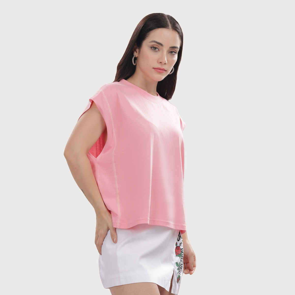 Outlaws Women's Cotton Tank Top | 160 GSM Fabric | Bio Washed | Round Neck | Peach - M
