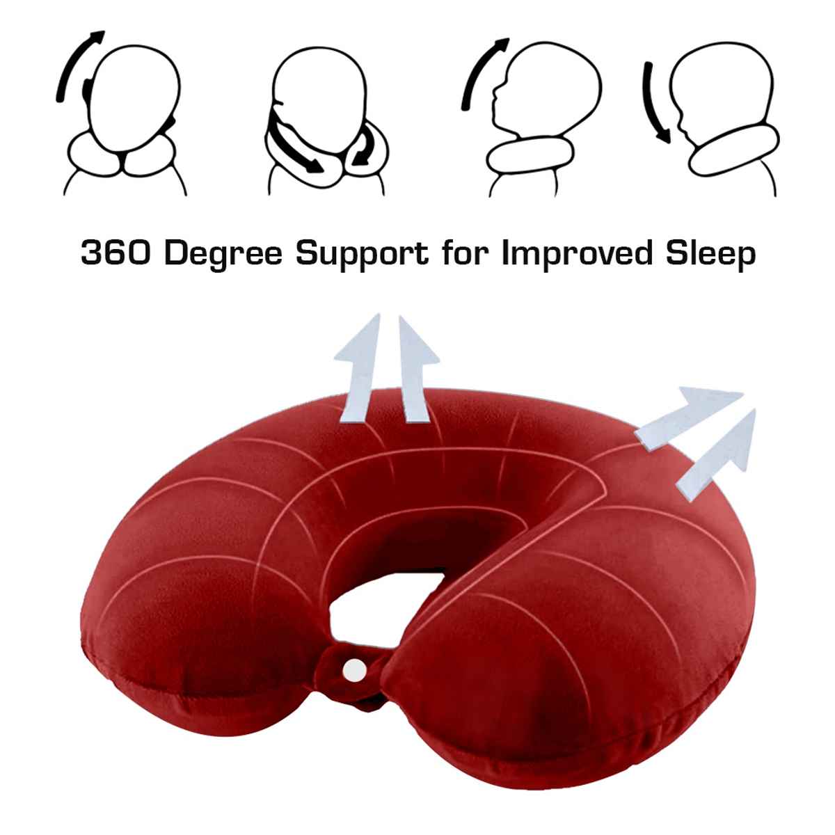 Billebon Unisex Fiber Neck Pillow with Eye Mask | Red - Free Size