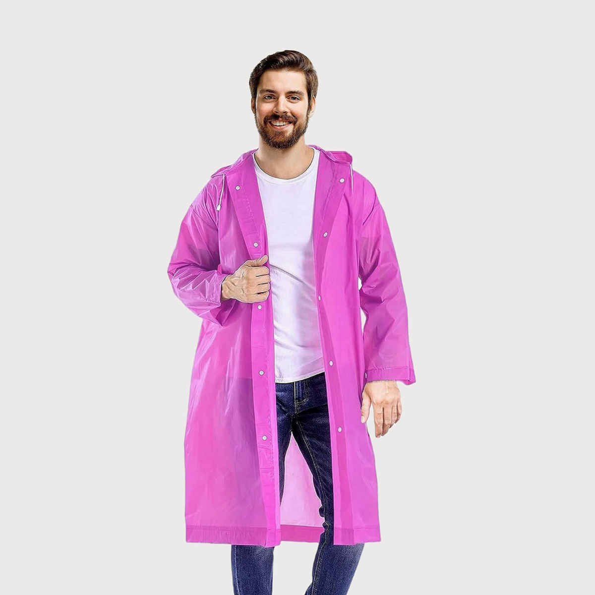 Infispace Adult Unisex Polyester Long RainCoat Poncho with Cap and Cover Free Size - Pink