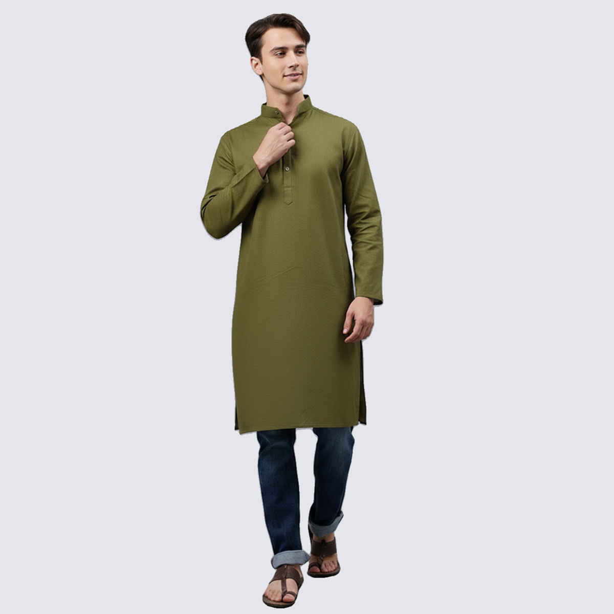 Mad Over Print Men's Kurta | Olive Green - L