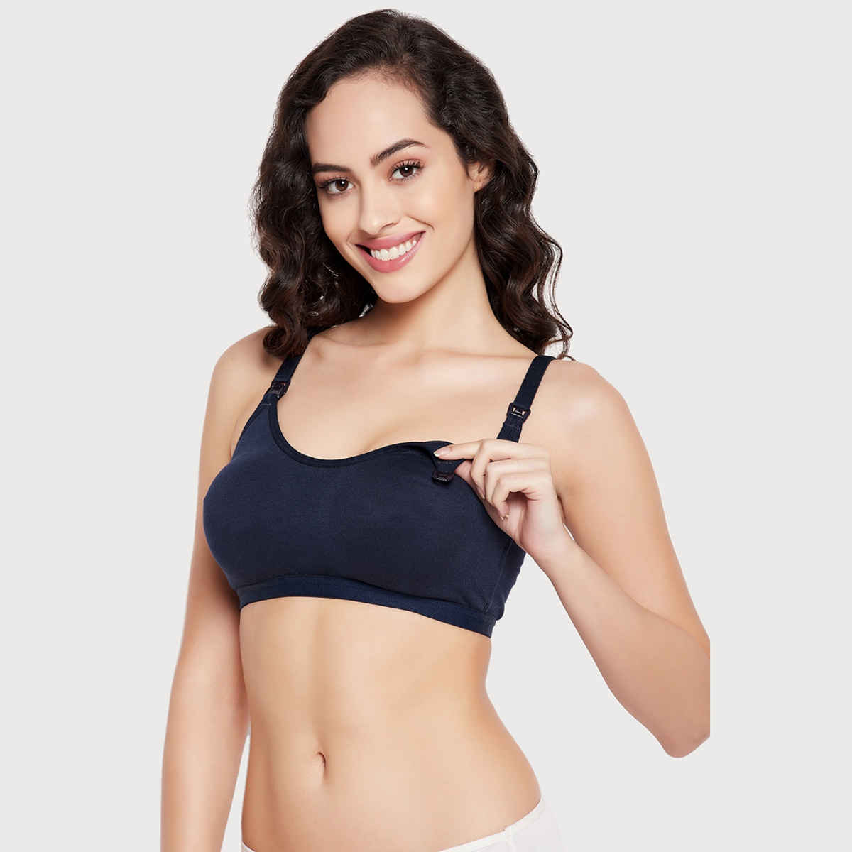 Clovia Women Lightly Padded Non-Wired Full Figure Feeding Bra - Cotton Rich | Blue | 42B