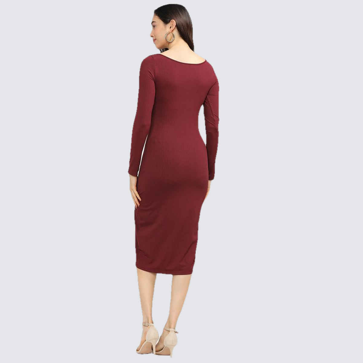 Tokyo Talkies Women's Bodycon Midi Dress | Maroon - M