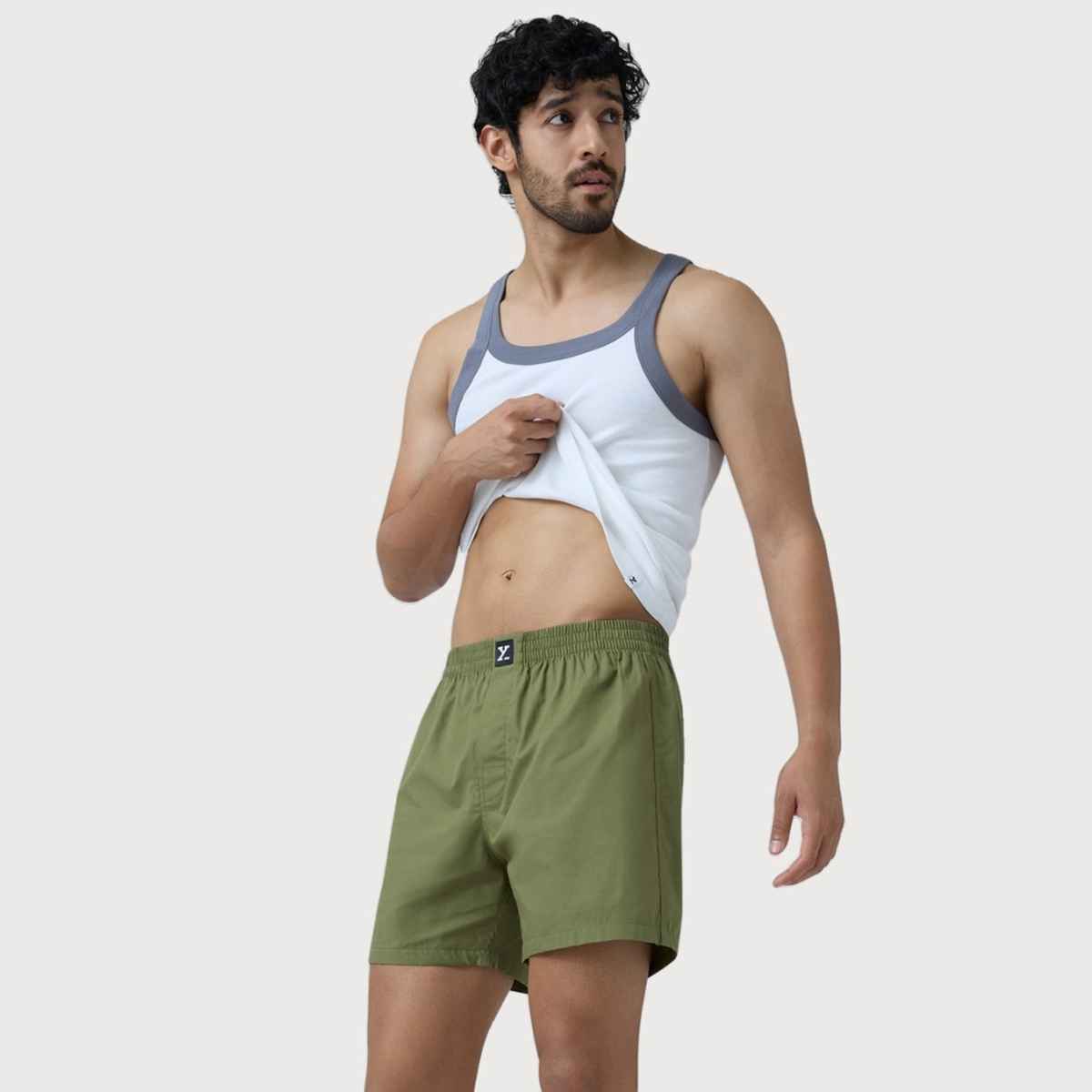 XYXX Men's Cotton Solid Inner Boxers Pack of 1, Army Green| S