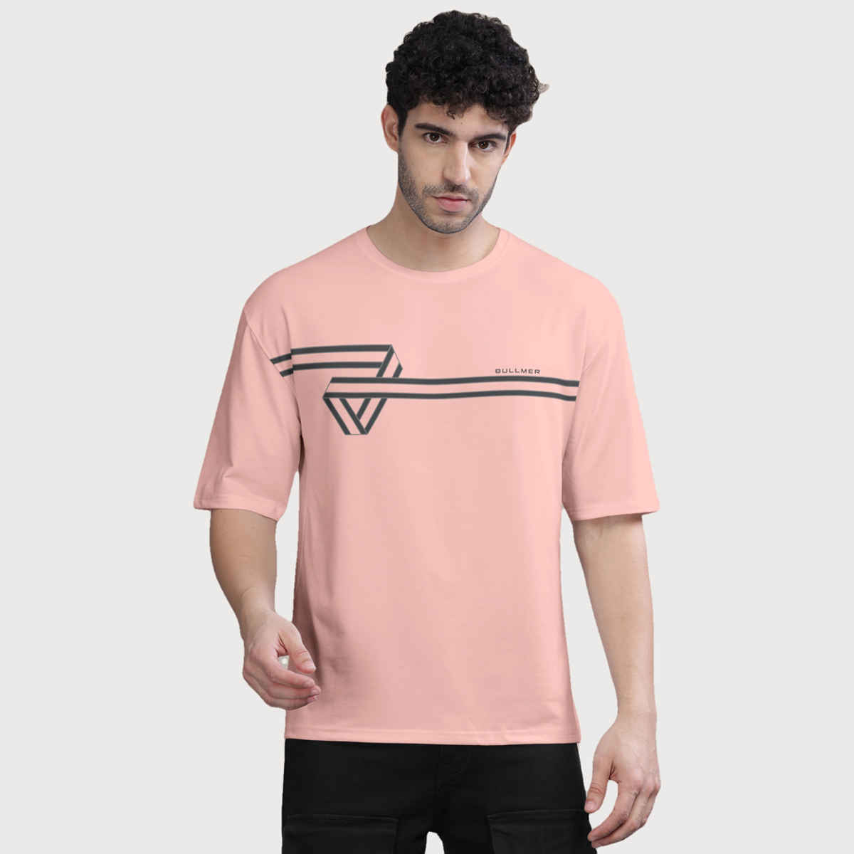 Bullmer Men's Oversized T-shirt Front Printed | Peach | M