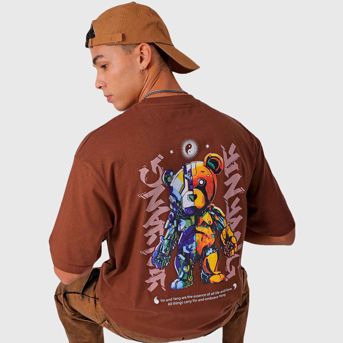 The Indian Garage Co Men's Placement Print Casual T-Shirt | Brown - XL