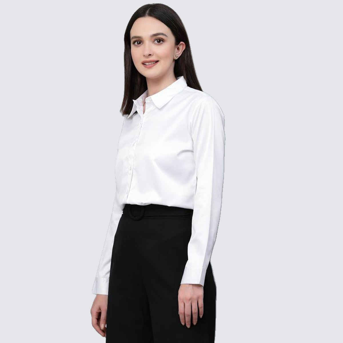 Style Quotients Women Solid White Satin Formal Shirt-S