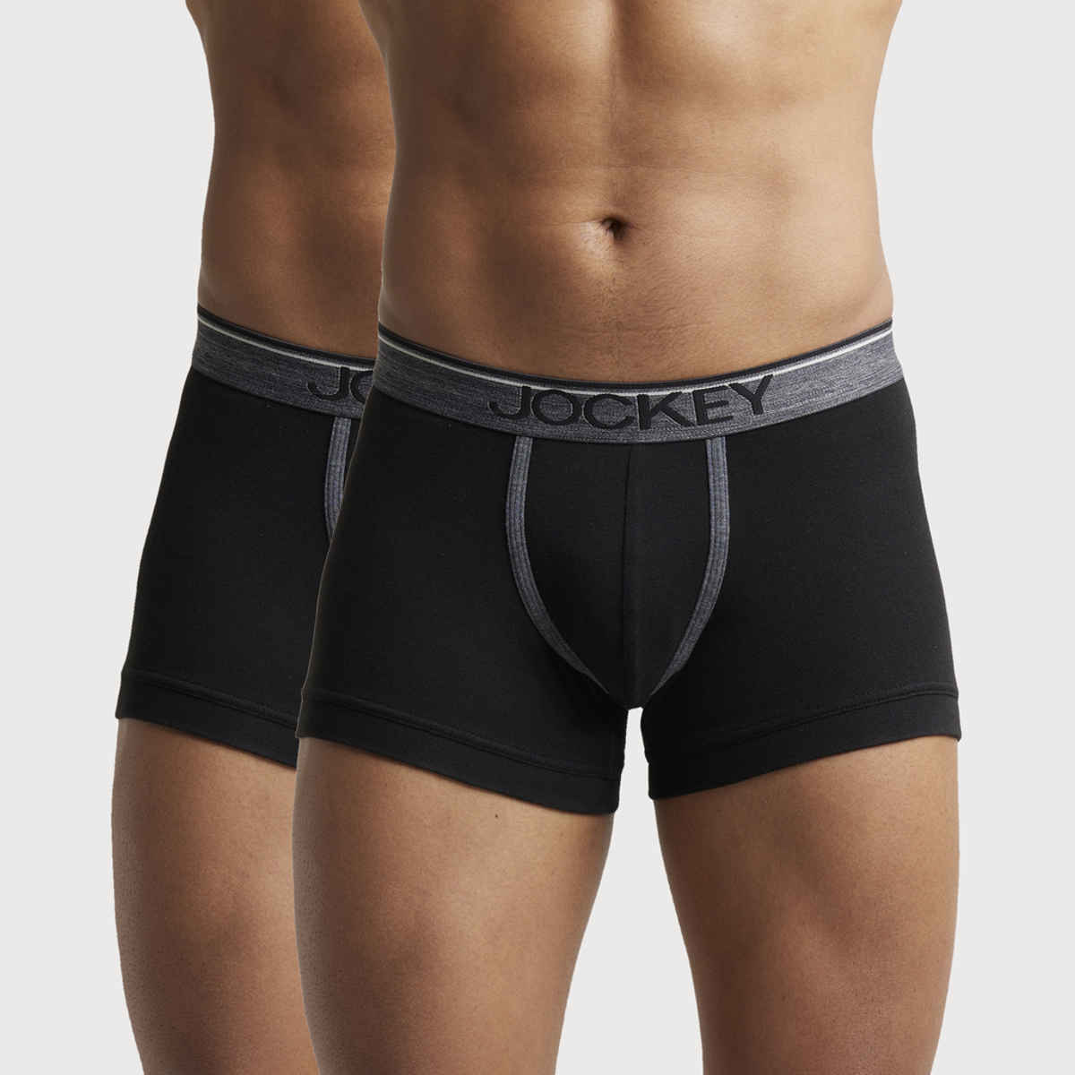 Jockey 8015 Men's Super Combed Cotton Rib Underwear Solid Trunk|Ultrasoft Waistband|PO2 | Black-XL