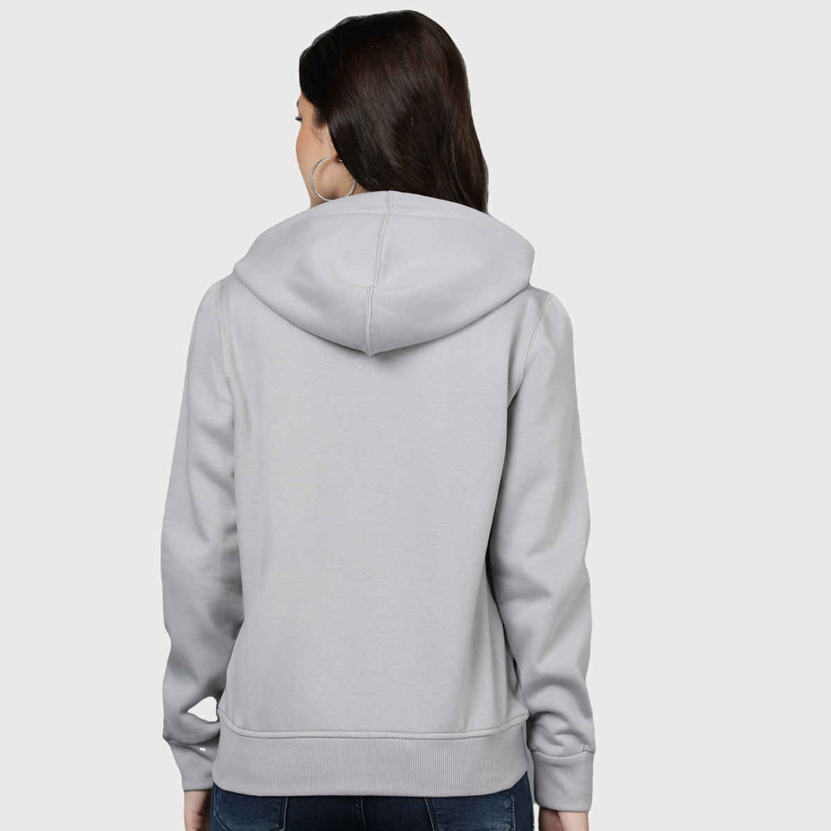 Alan Jones Clothing Women's Solid Zipper Hooded Sweatshirt | Grey - S