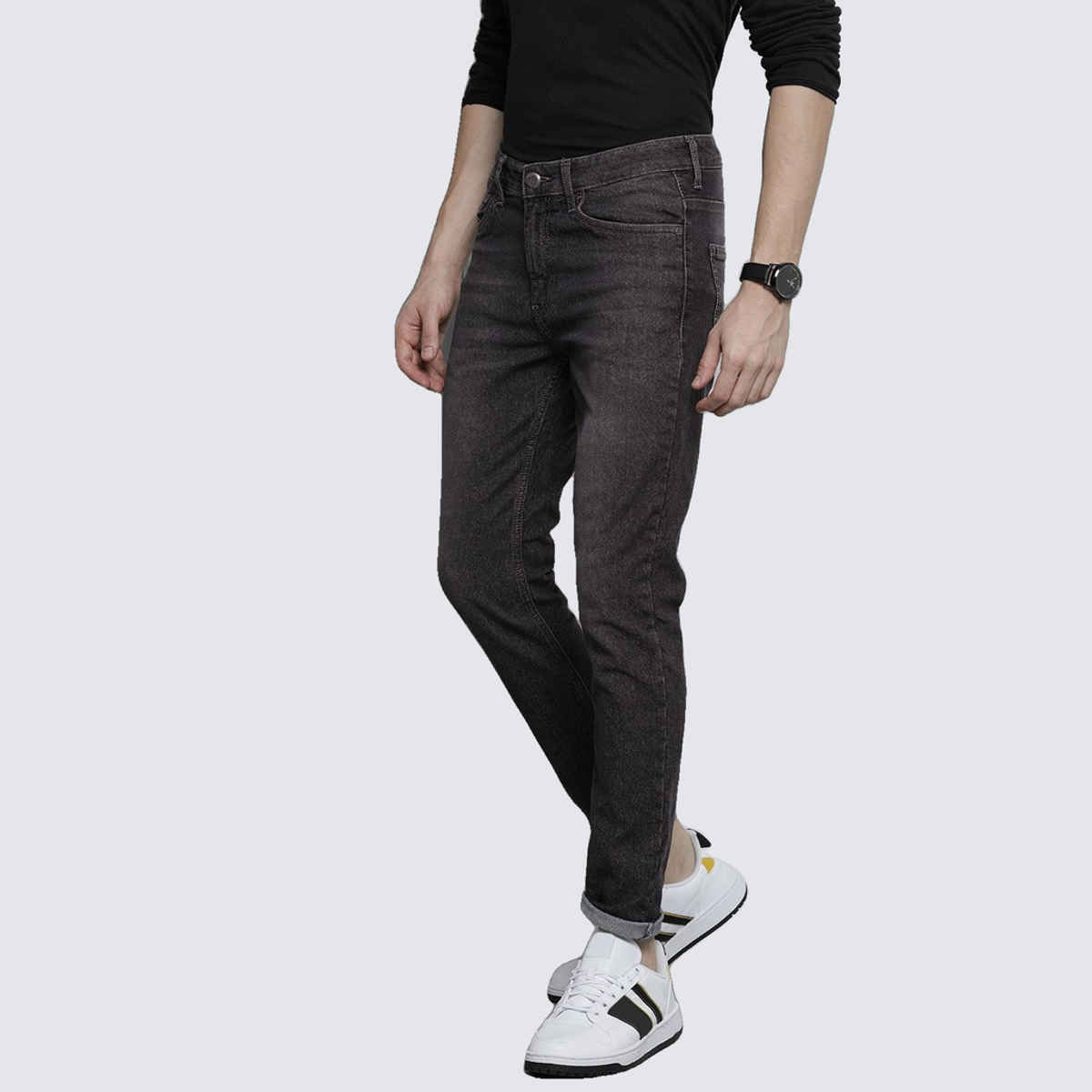 The Indian Garage Co Men's Slim Fit Solid Casual | Black - 36