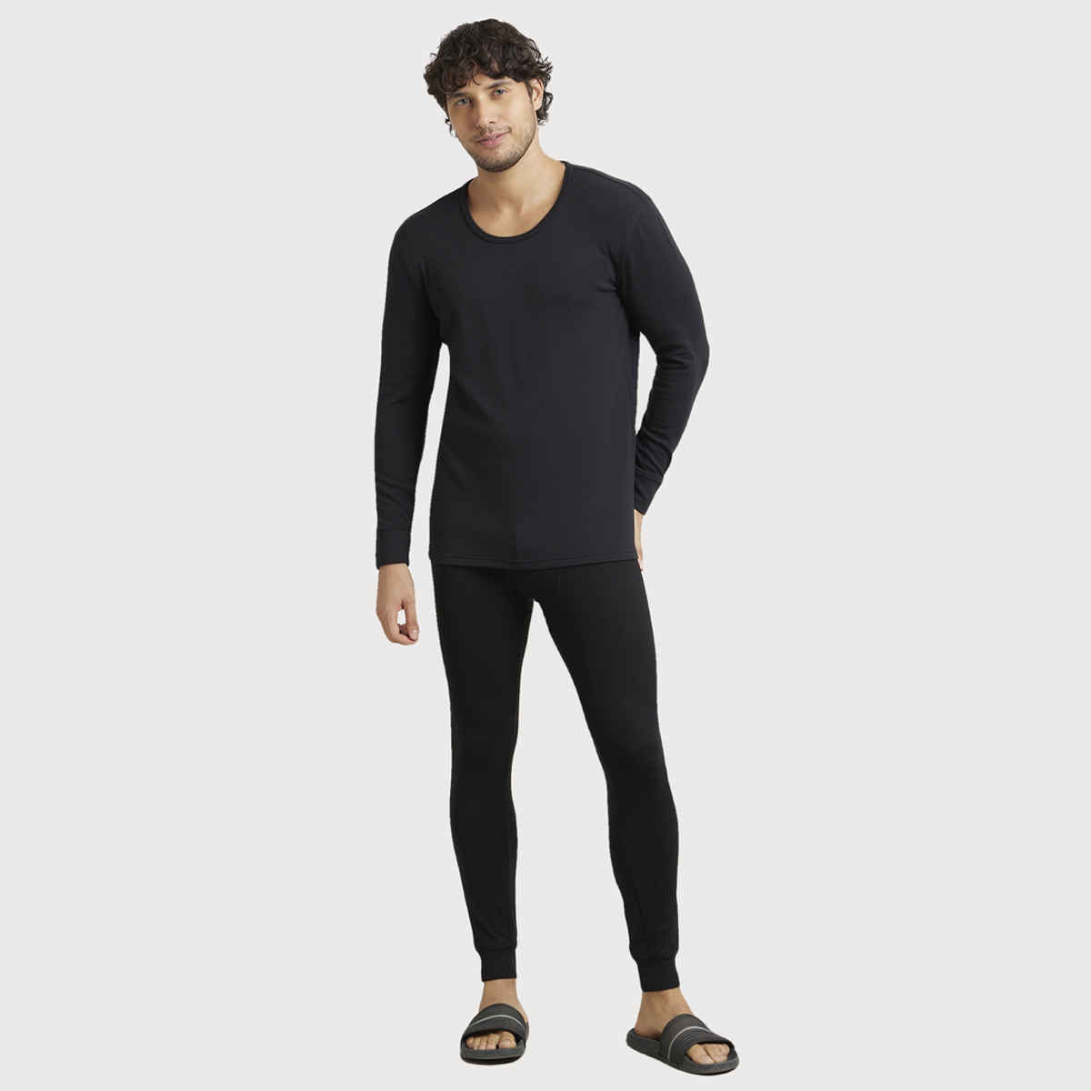 Jockey 2623 Men's Microfiber Elastane Stretch Fleece Thermal Long John | Black-L