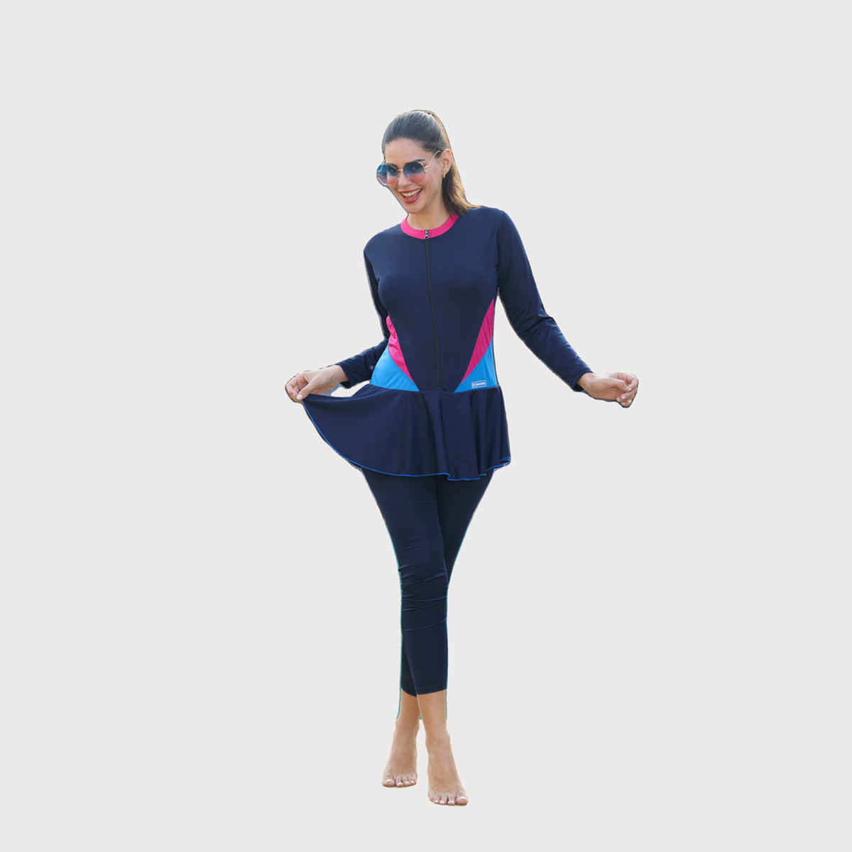 ROVARS Women's Stretchable One Piece Full Body Swim Suit with Removable Pads | Navy Blue - 2XL