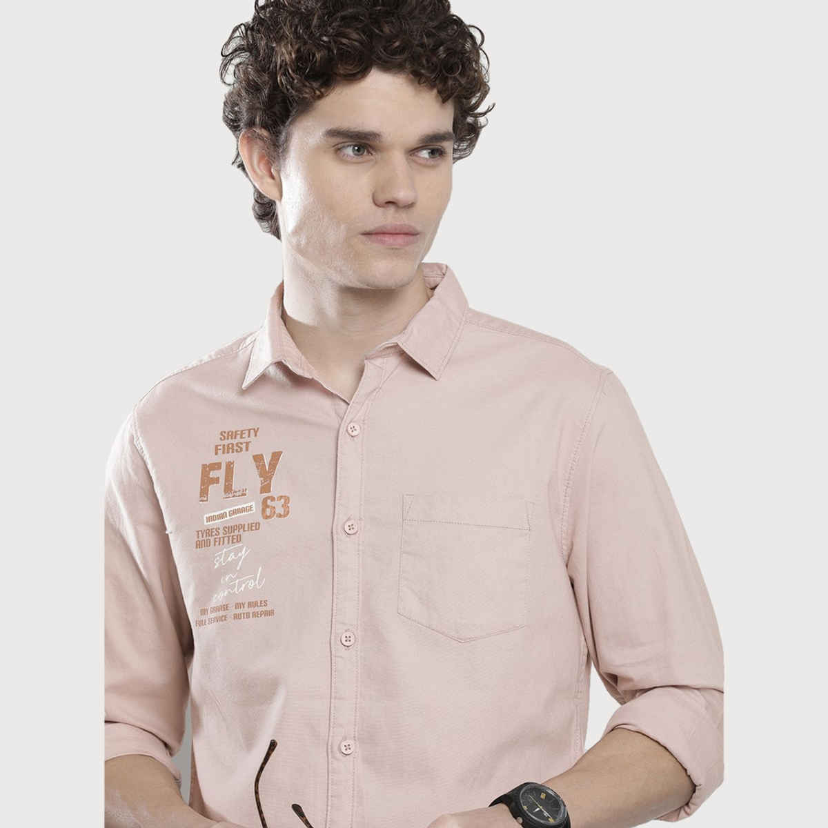 The Indian Garage Co Men's Regular Fit Placement Print Casual Shirt | Pink - 2XL